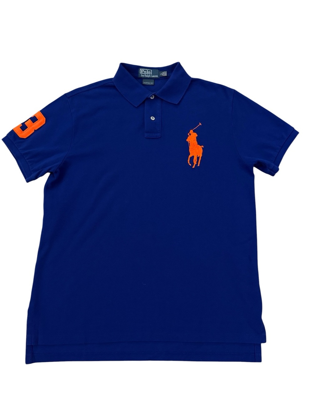 Polo Ralph Lauren Big Pony Polo Royal Blue Orange Custom Fit Large Cotton Shirt